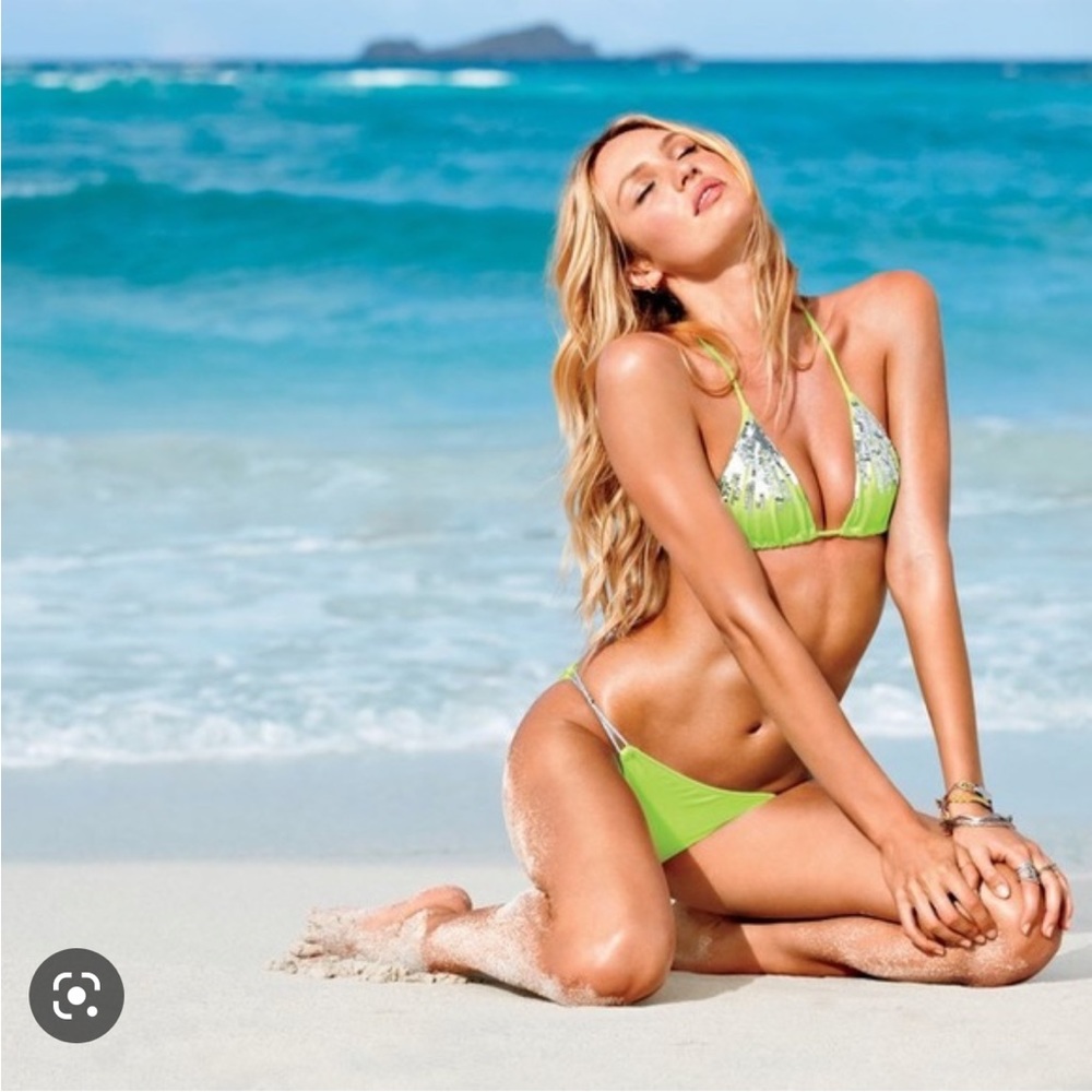 Victoria’s Secret neon green silver sequin triangle bikini top size small